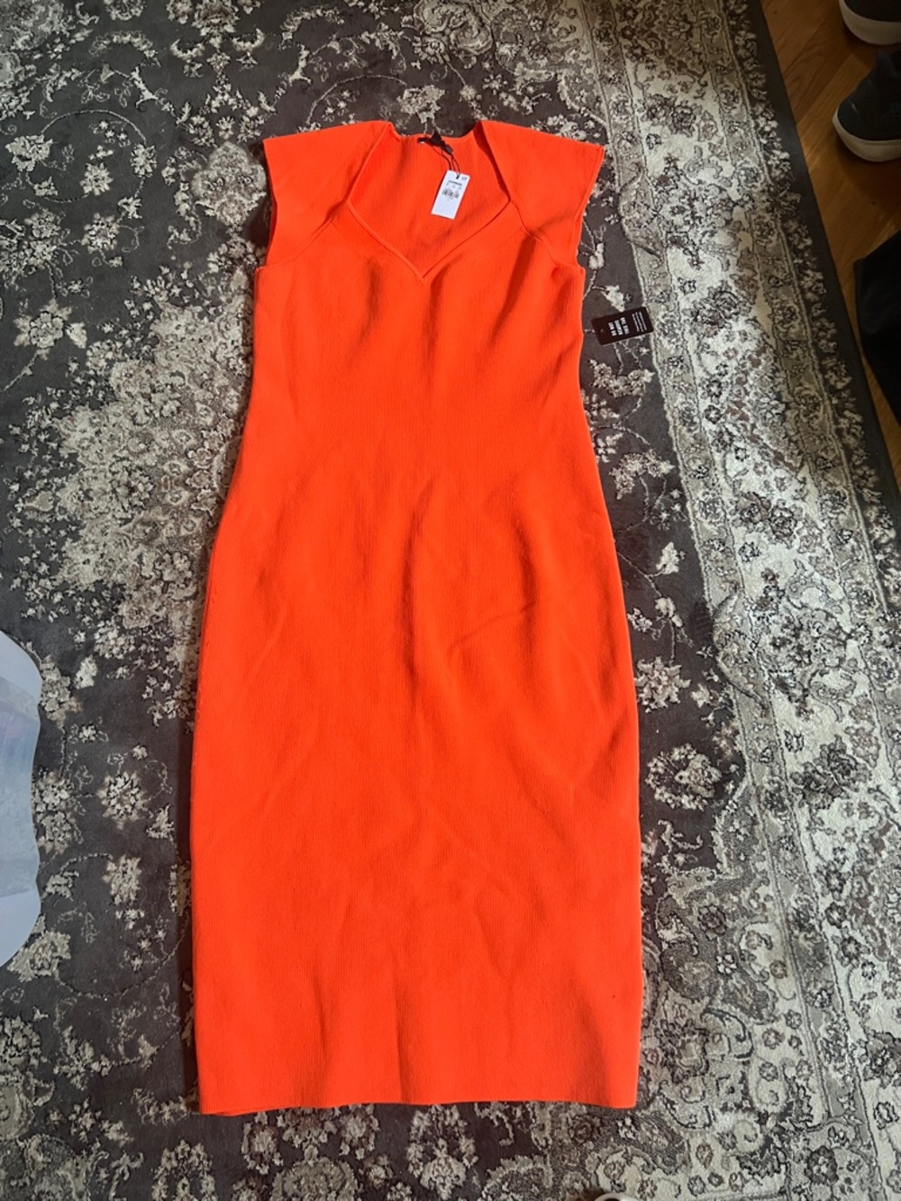 Express Bright Orange Cap-Sleeve Midi Dress